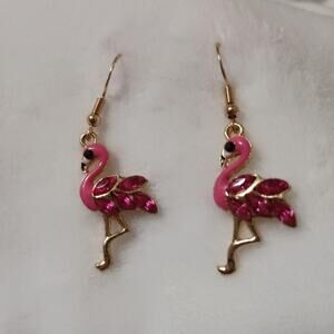 Pink flamingo gold tone earrings